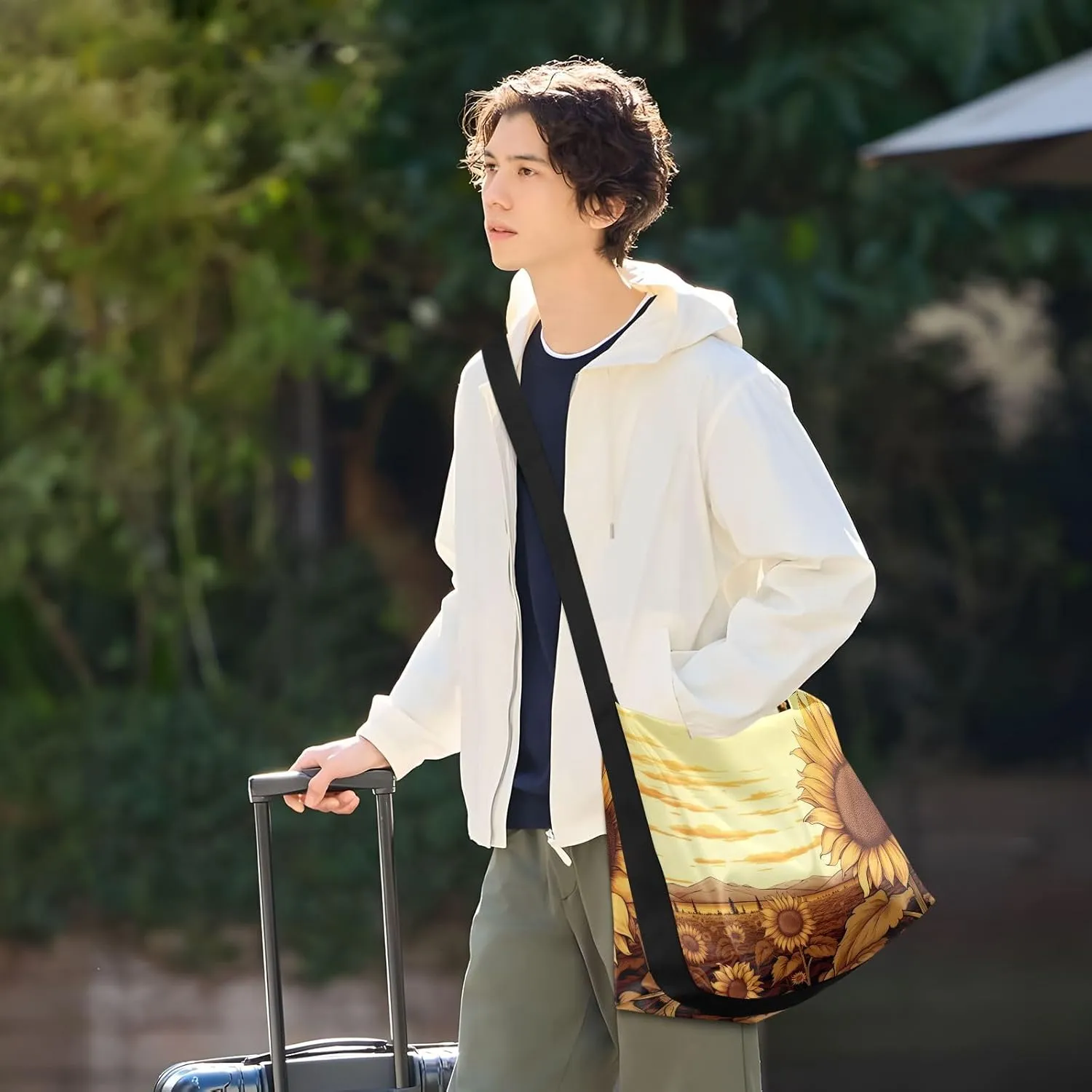 Sunflower Field is Drawn in Sepia Shoulder Bag, Fashion Shoulder Bag, Crossbody Bag for Men Leather
