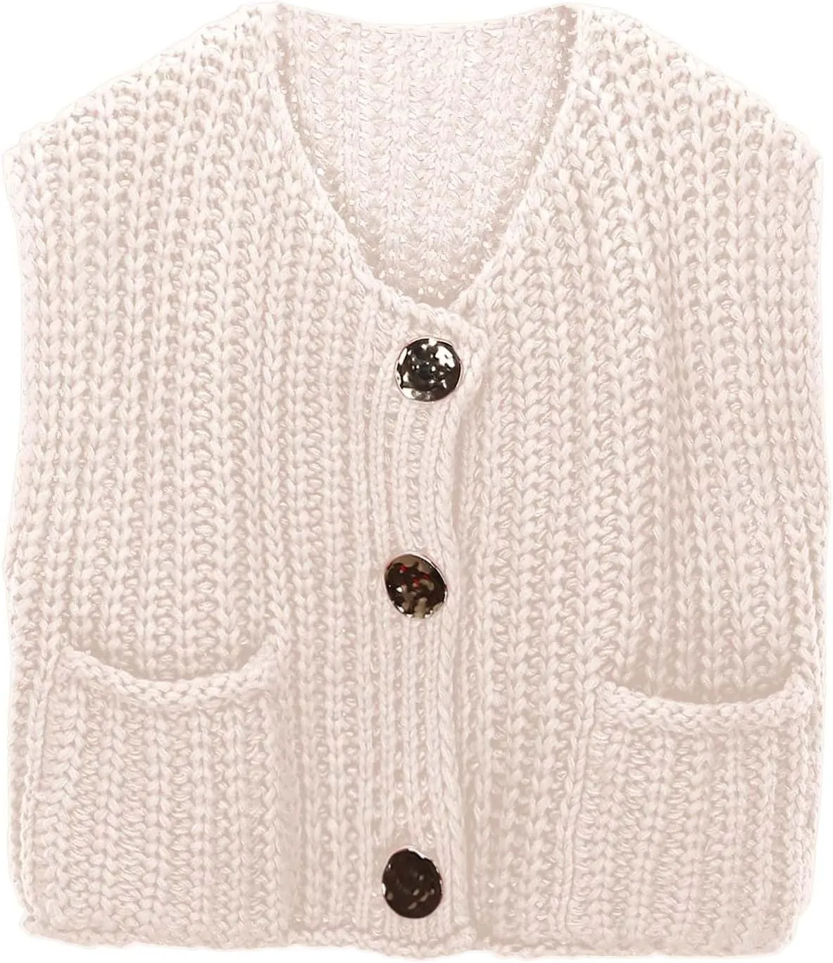 Sweater Vest for Women Cropped Sweater Vest Top Chunky Knit Vest Button Crochet Top Oversized Sleeveless Cardigan Top