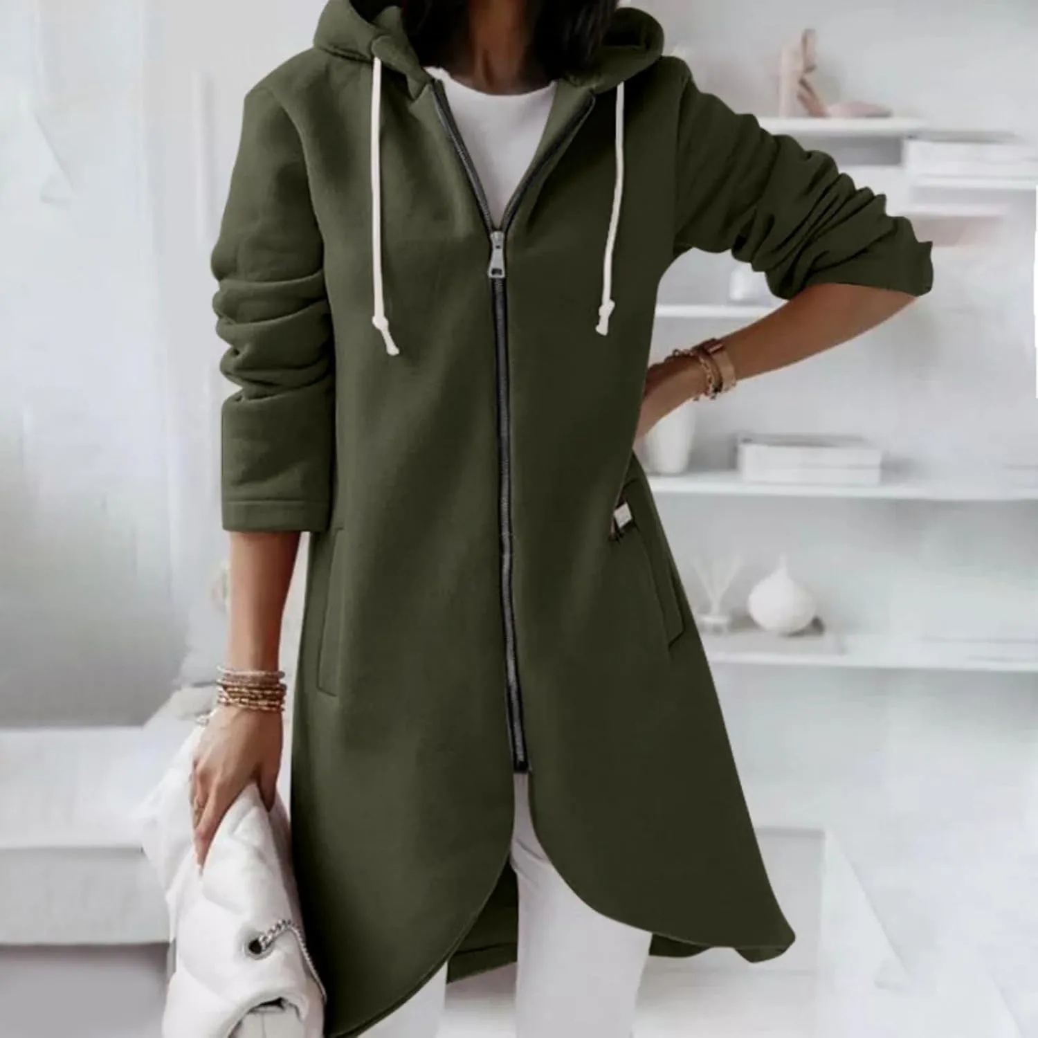 Sweatshirts for Women Zipper Irregular Hem Long Hoodies Fleece Sweatshirts Tunic Causl Jacket Long Sleeve Tops