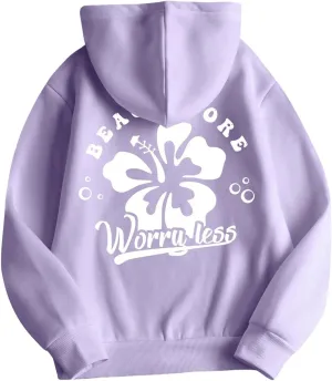 SweatyRocks Girl's Floral Graphic Hoodies Long Sleeve Oversized Sweatshirt with Pocket