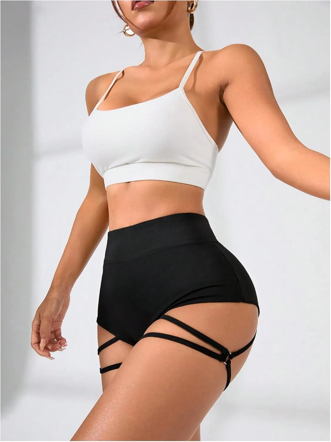 SweatyRocks Women's Sexy Mini Shorts Criss Cross High Waist Gym Workout Booty Yoga Shorts