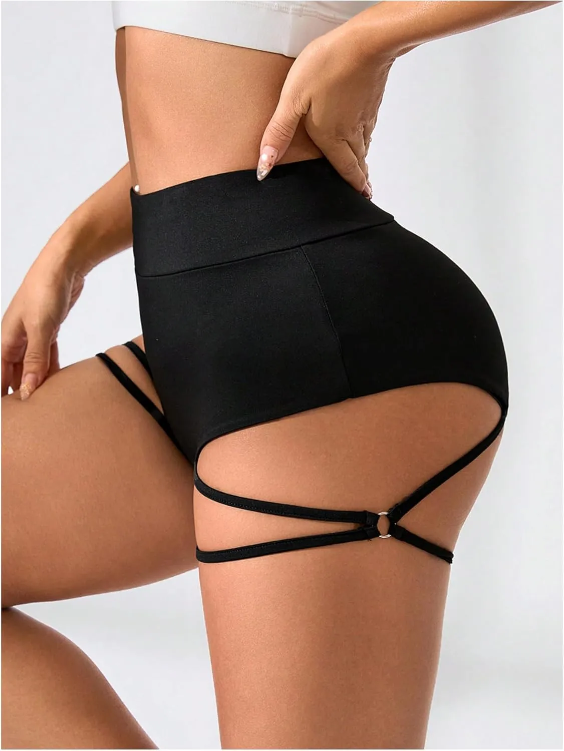 SweatyRocks Women's Sexy Mini Shorts Criss Cross High Waist Gym Workout Booty Yoga Shorts
