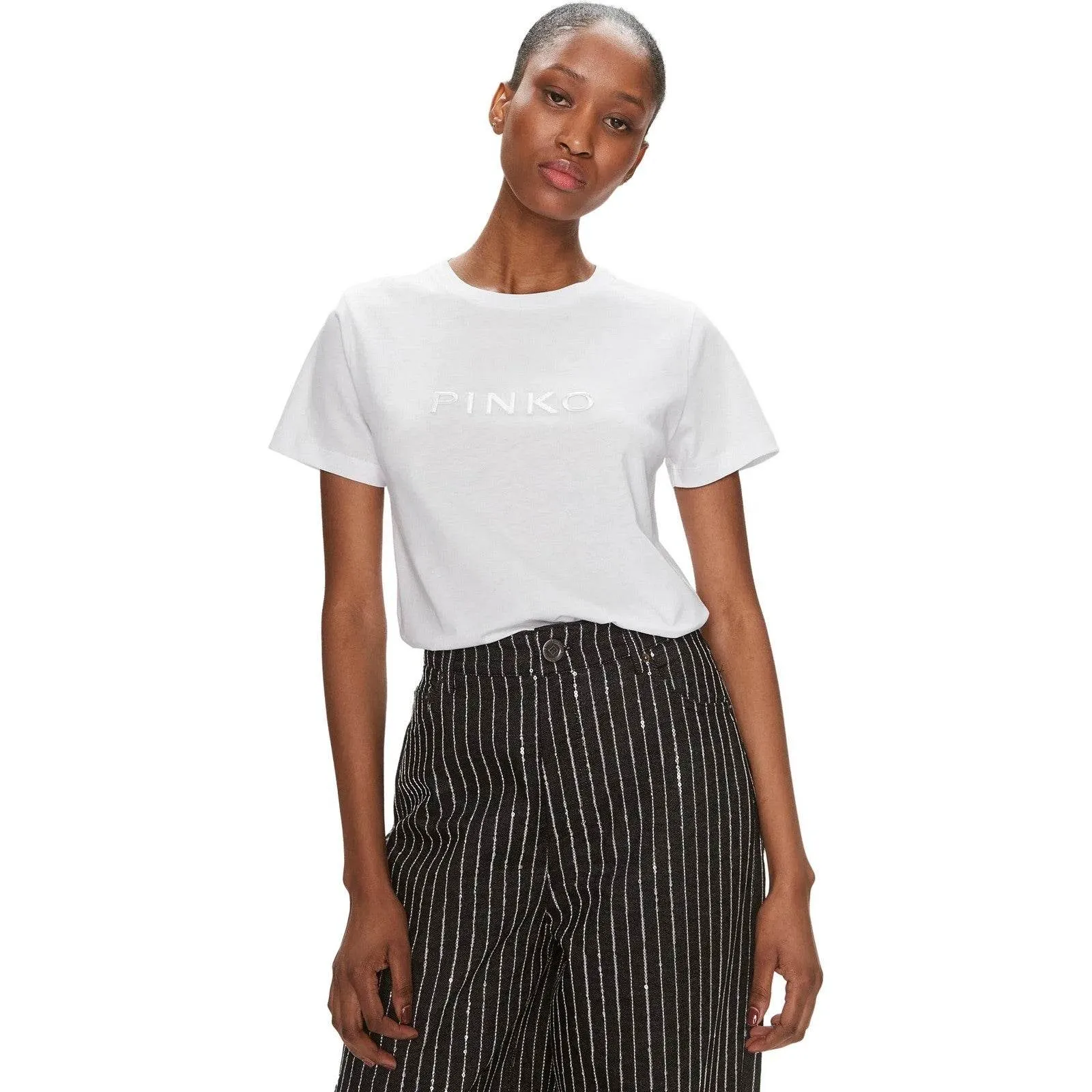 T-shirt Donna Pinko - Start T-Shirt Jersey Logo Pink - Bianco