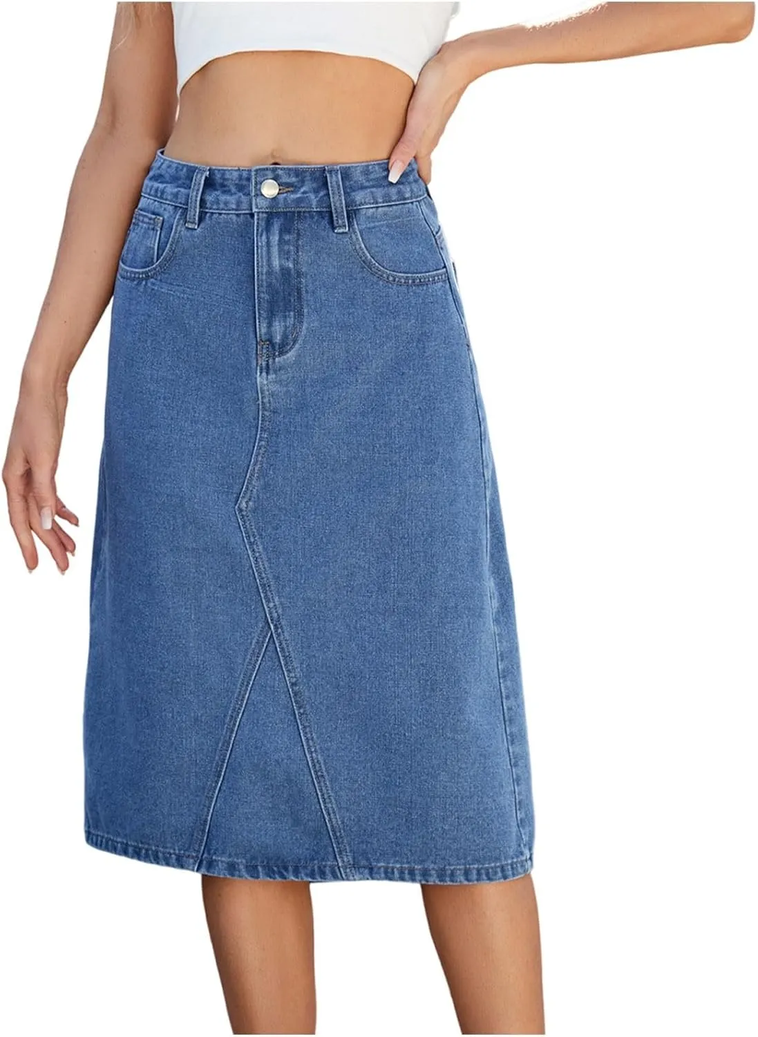 TANGNADE Denim Skirt Women High Waisted Midi Length Trendy Summer Button Down Jean Pencil Skirts with Pockets