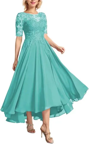 Tea Length Mother of The Bride Dresses for Women Chiffon Lace Wedding Dresses for Bride 2024