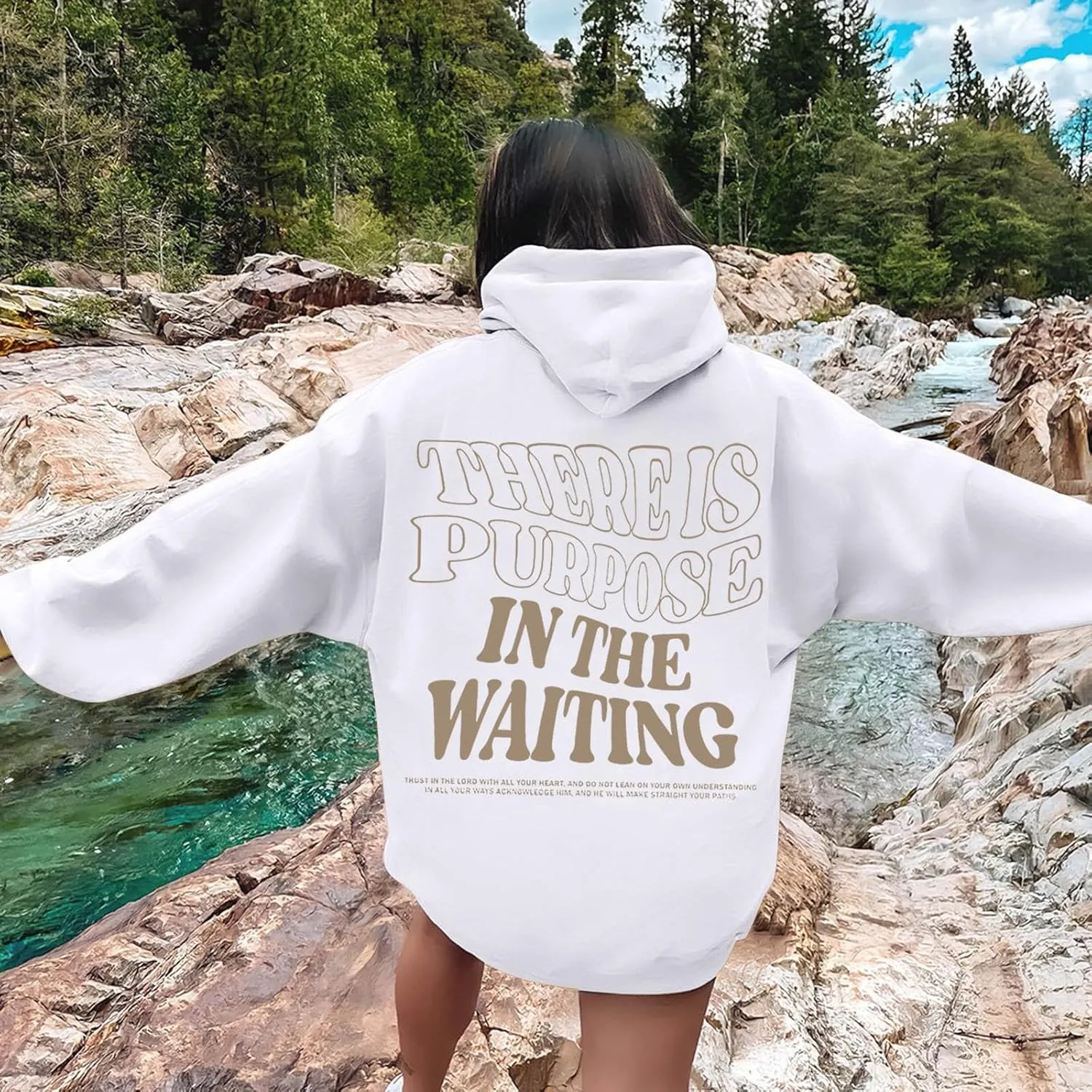 There is Purpose in The Waiting Christian Hoodies for Women Bible Verse Graphic Oversized Long Sleeve Girls Sweatshirt