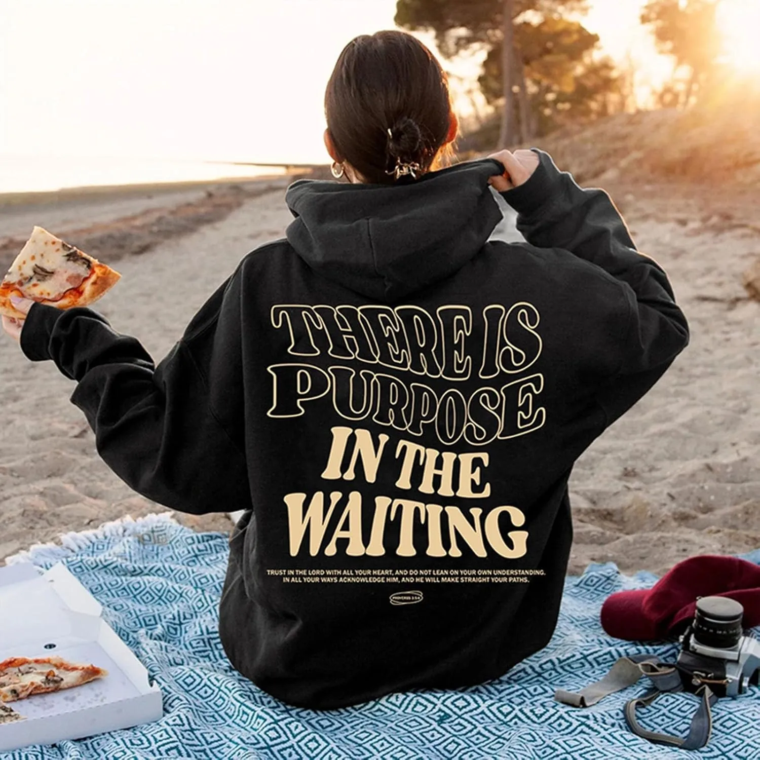 There is Purpose in The Waiting Christian Hoodies for Women Bible Verse Graphic Oversized Long Sleeve Girls Sweatshirt