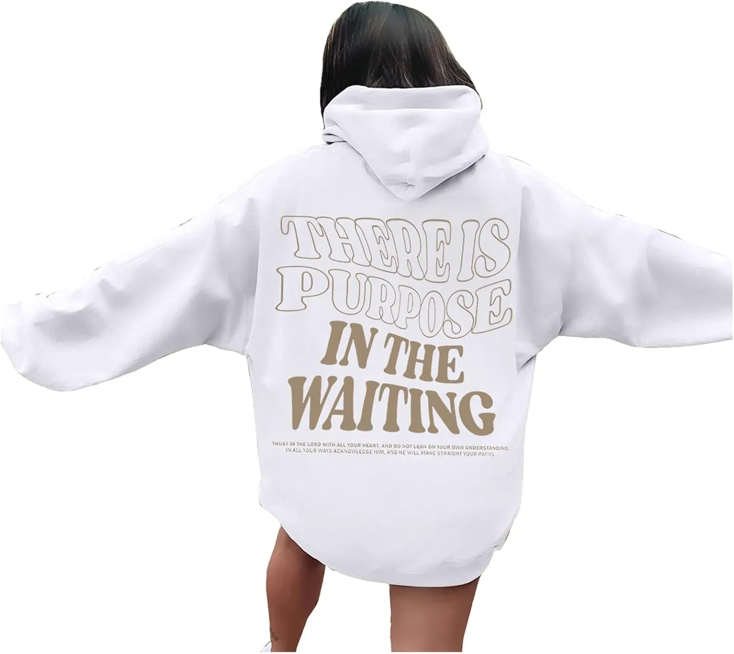 There is Purpose in The Waiting Christian Hoodies for Women Bible Verse Graphic Oversized Long Sleeve Girls Sweatshirt