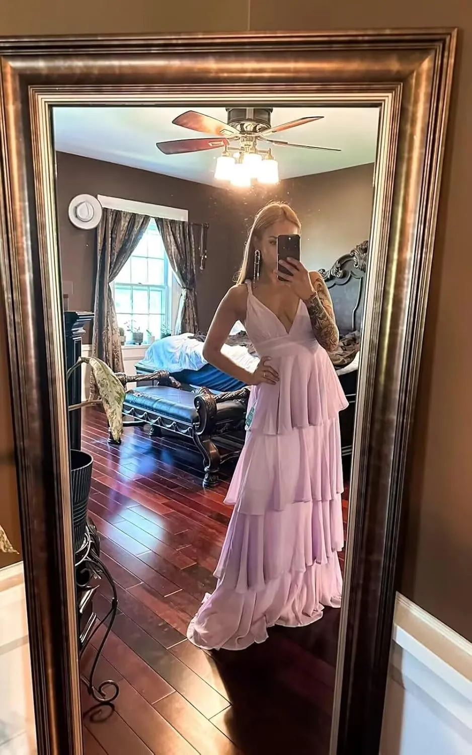 Tiered Ruffles Chiffon Bridesmaid Dresses 2025 V Neck Formal Dress for Women A-Line Long Maxi Evening Gown