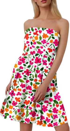 Tube Top Dress-Summer Strapless Dress Beach Vacation Floral Sundresses