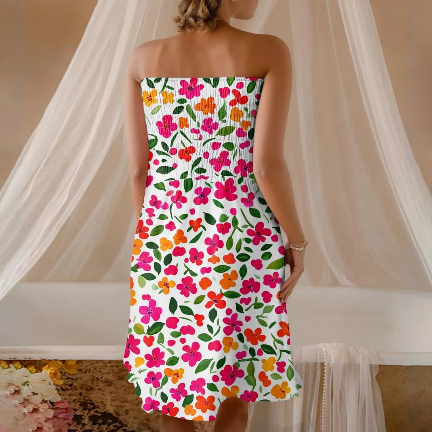 Tube Top Dress-Summer Strapless Dress Beach Vacation Floral Sundresses