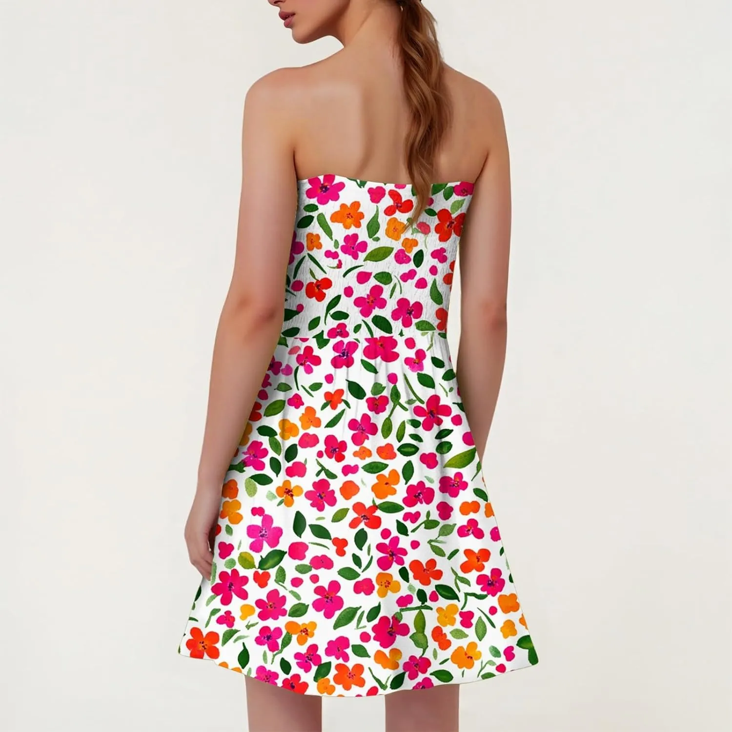 Tube Top Dress-Summer Strapless Dress Beach Vacation Floral Sundresses