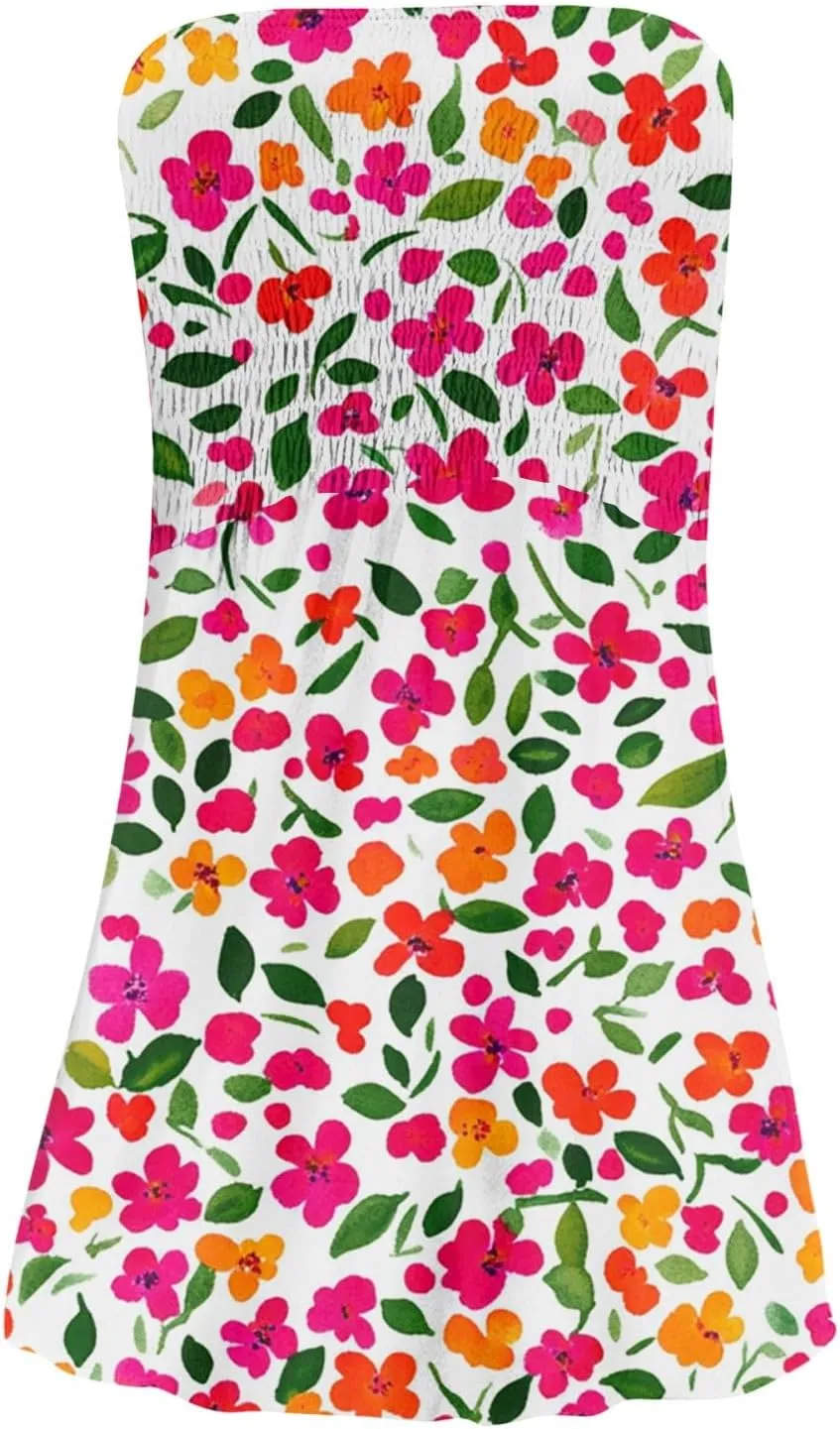 Tube Top Dress-Summer Strapless Dress Beach Vacation Floral Sundresses