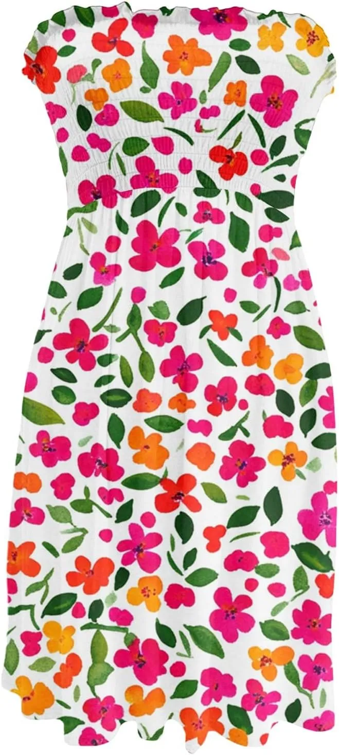 Tube Top Dress-Summer Strapless Dress Beach Vacation Floral Sundresses
