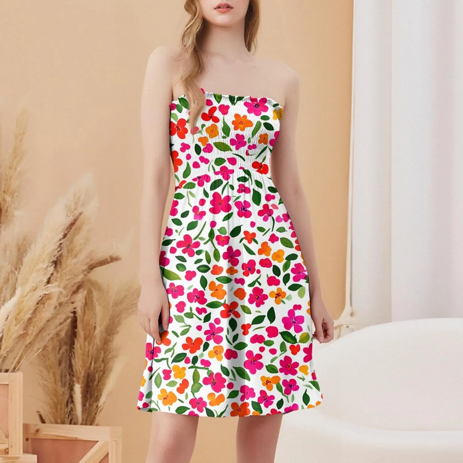 Tube Top Dress-Summer Strapless Dress Beach Vacation Floral Sundresses