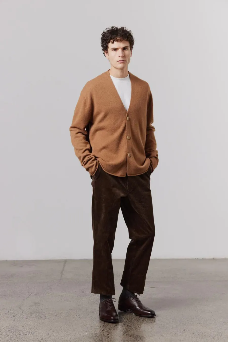 Unisex Relaxed Cashmere Cardigan Tan