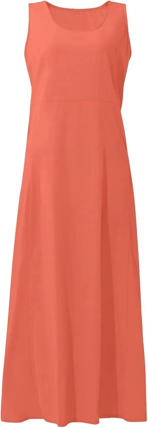 Vacation Dresses for Women 2025 Beach Summer Sleeveless Linen Maxi Dress Boho Flowy Plus Size Sun Dresses with Pocket