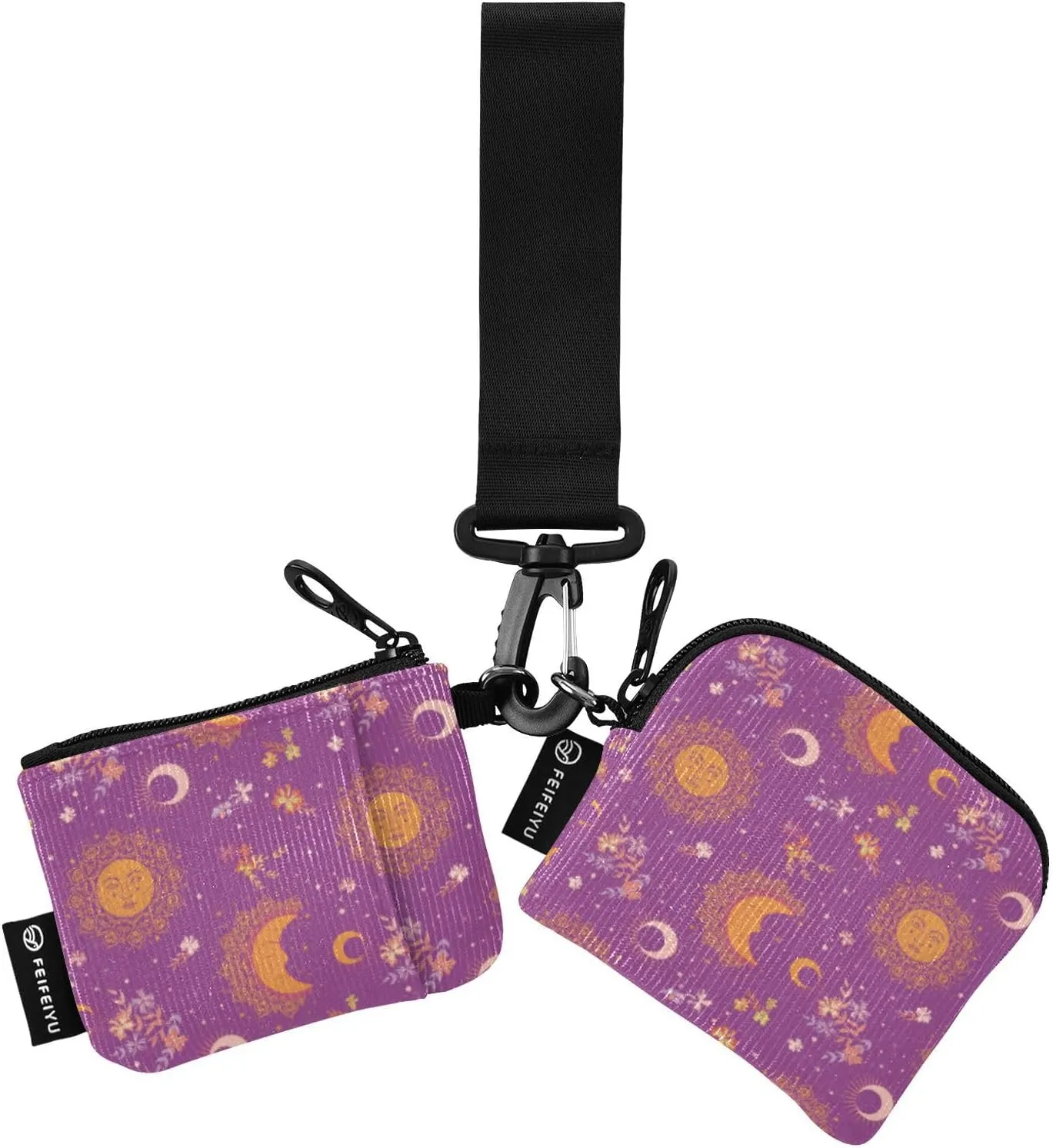 Vintage Bohemian Pattern Purple Wristlet Keychain Wallets for Women Portable Small Coin Purse
