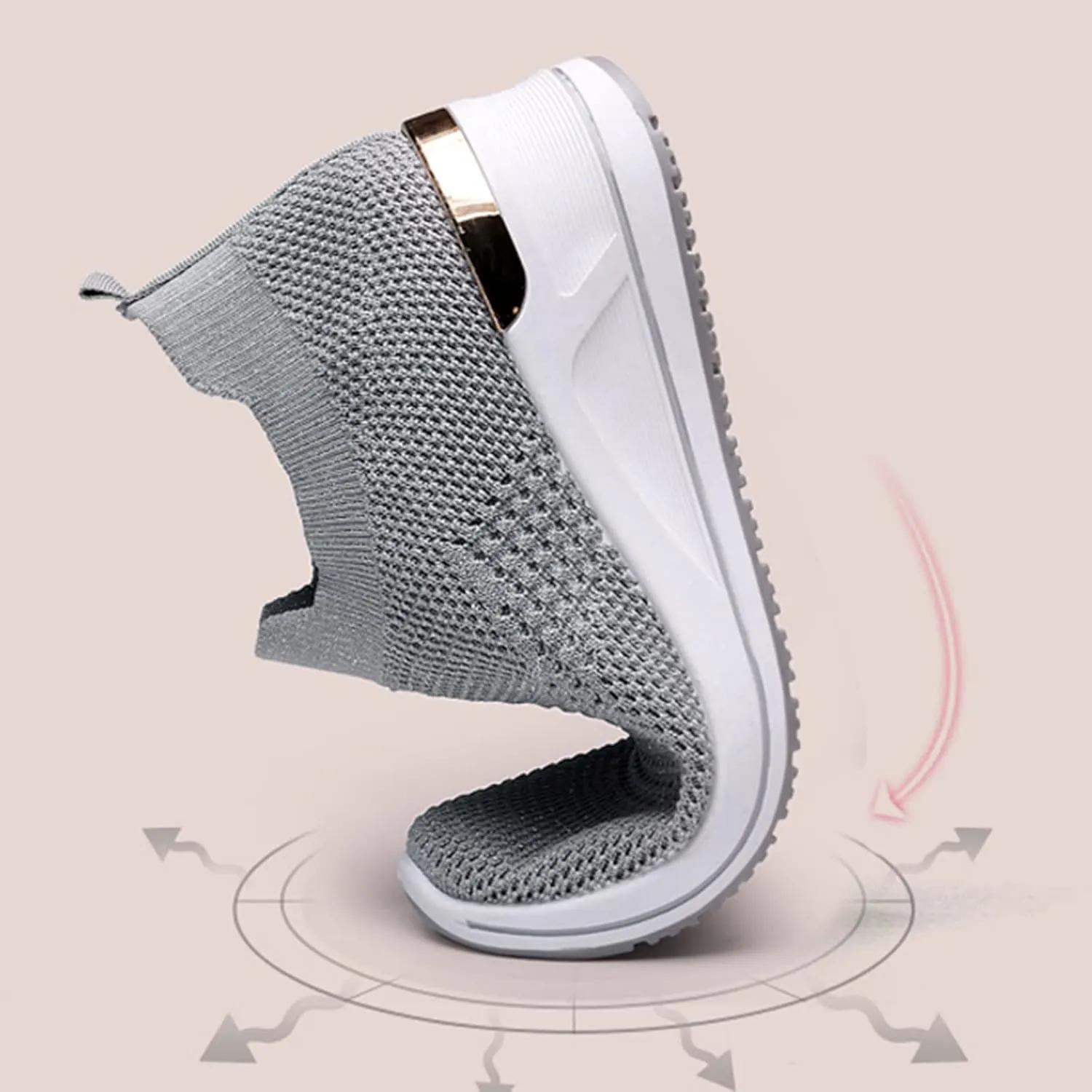 Walking Orthopedic Shoes Women Arch Support Lightweight Breathable Slip On Sneakers Breathable Shoes Women Wedge Leisure Outdoor Running Fitness Shoes Sport Mesh Women's Internationalist Women Sneaker