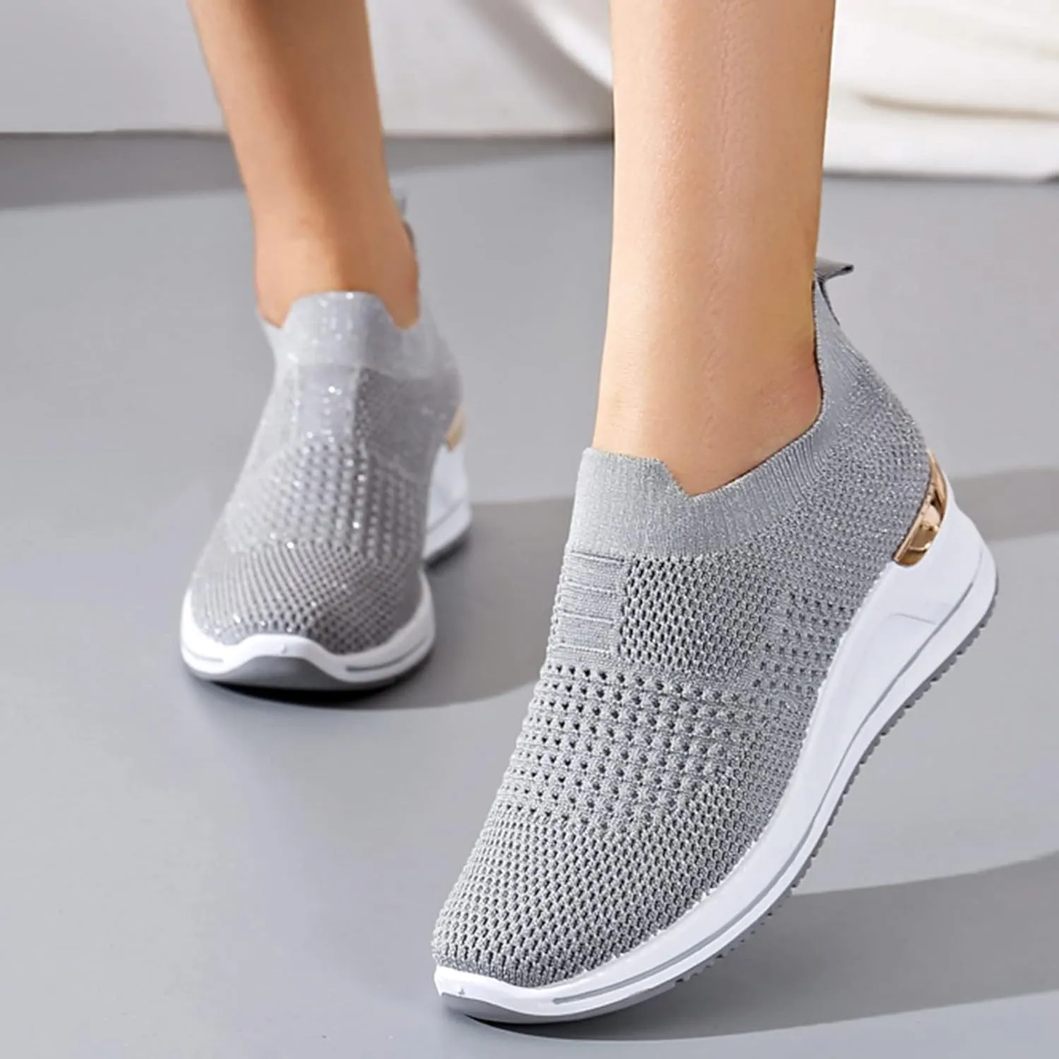 Walking Orthopedic Shoes Women Arch Support Lightweight Breathable Slip On Sneakers Breathable Shoes Women Wedge Leisure Outdoor Running Fitness Shoes Sport Mesh Women's Internationalist Women Sneaker