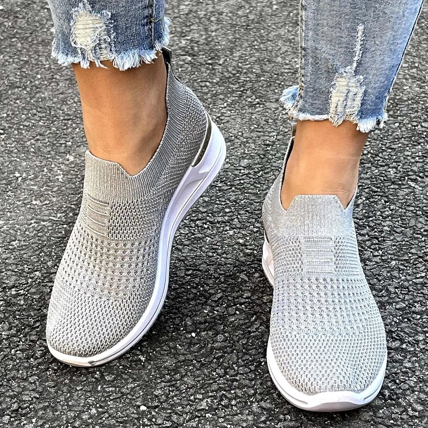 Walking Orthopedic Shoes Women Arch Support Lightweight Breathable Slip On Sneakers Breathable Shoes Women Wedge Leisure Outdoor Running Fitness Shoes Sport Mesh Women's Internationalist Women Sneaker