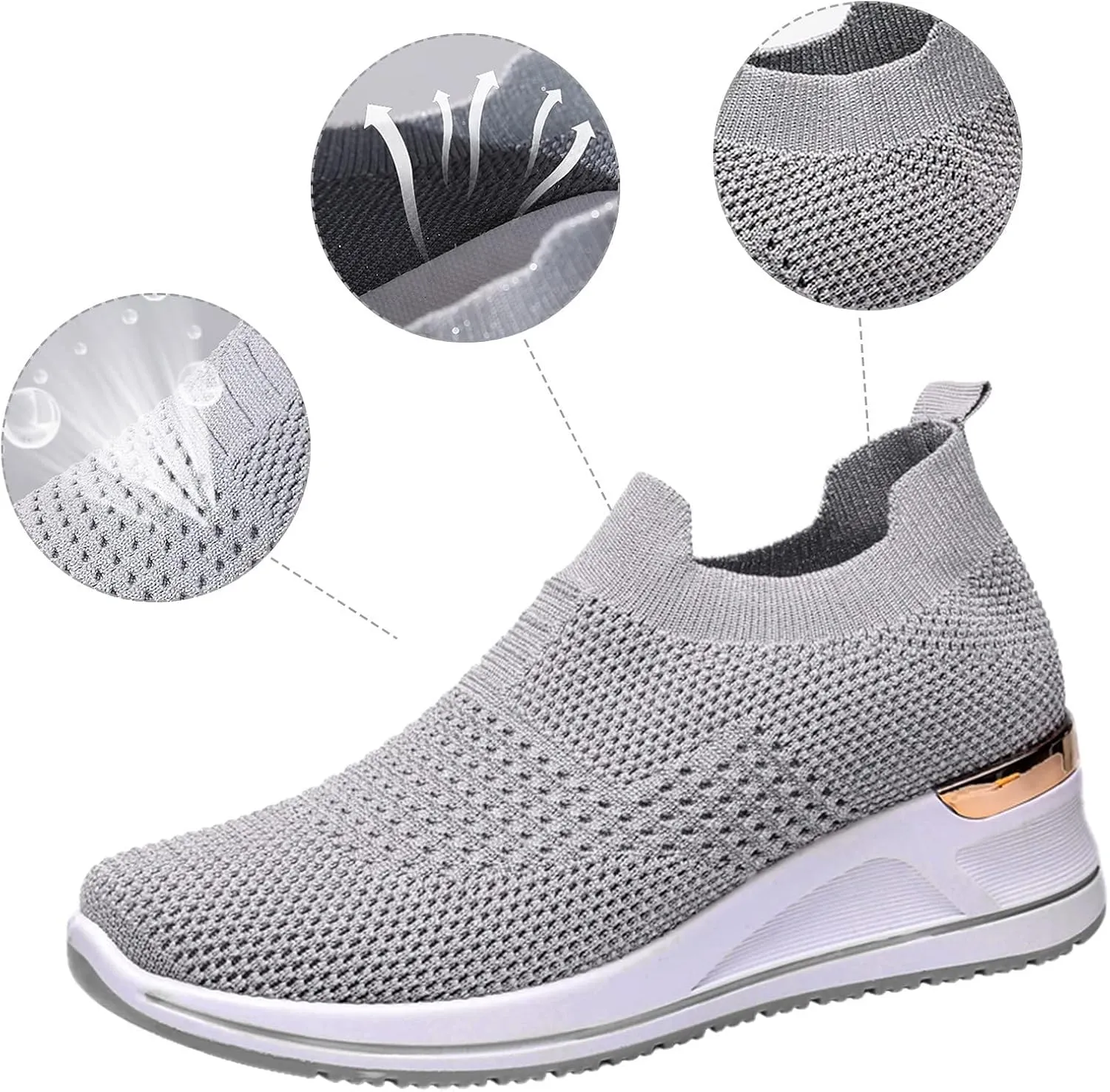 Walking Orthopedic Shoes Women Arch Support Lightweight Breathable Slip On Sneakers Breathable Shoes Women Wedge Leisure Outdoor Running Fitness Shoes Sport Mesh Women's Internationalist Women Sneaker