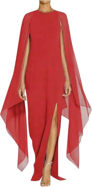 Wedding Dresses for Women Chiffon Elegant High Split Flare Sleeve Dress Formal Evening Gowns Maxi Dress with Cape