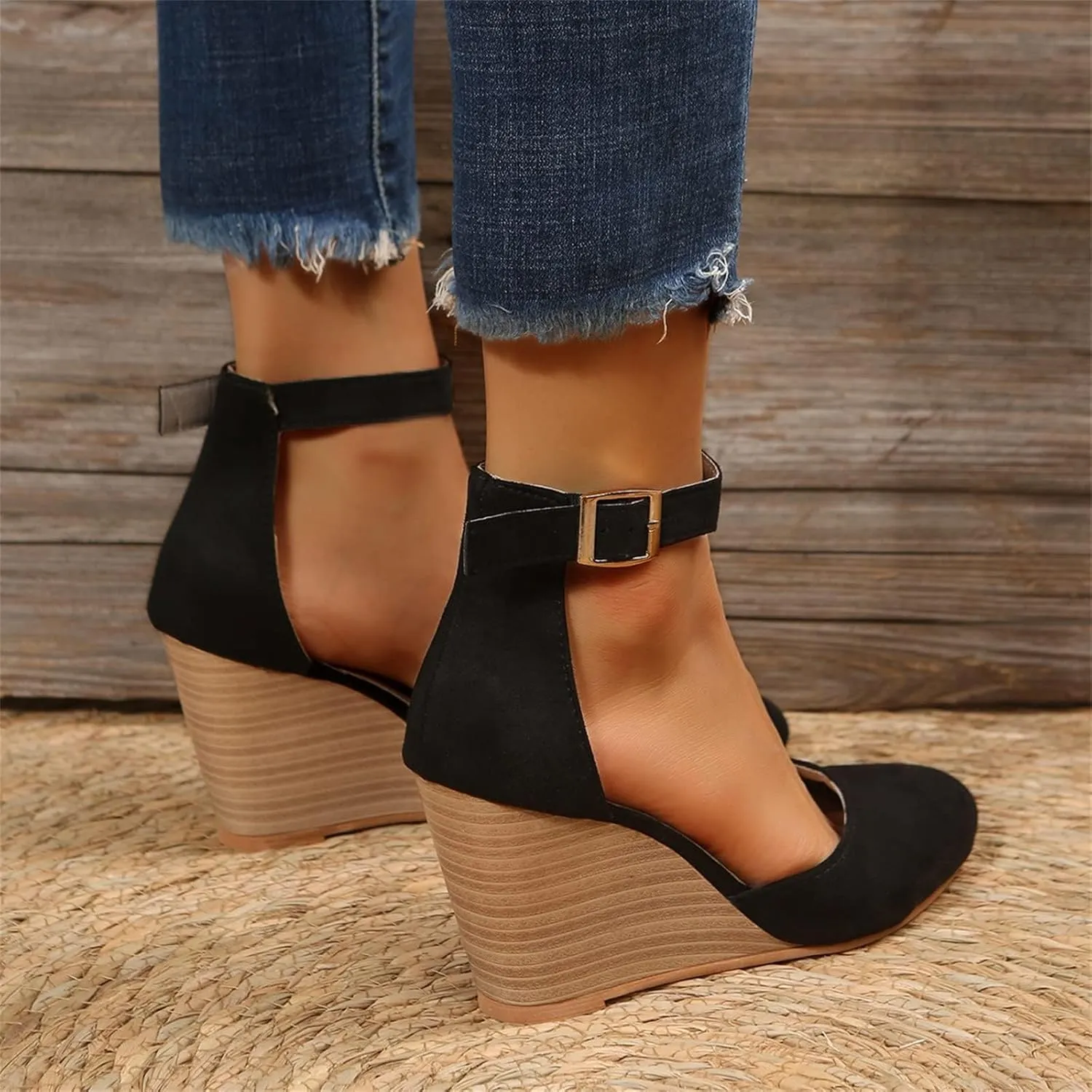 Wedge Sandals for Women Summer Espadrilles Wedges Heels Pointed Toe Ankle Strap Platform Sandals, Comfortable Cork Closed Toe Espadrilles Wedge Sandal with Arch Support