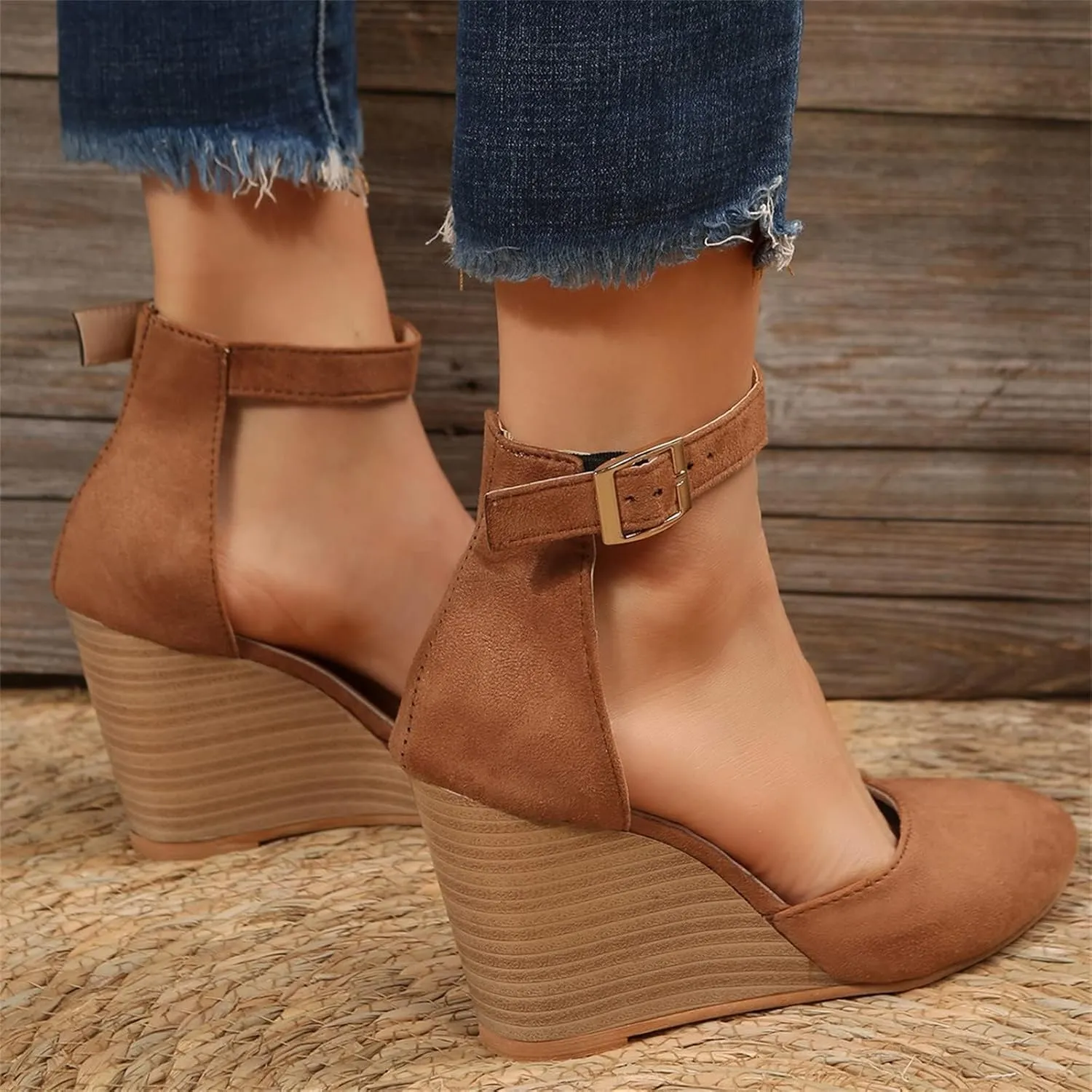 Wedge Sandals for Women Summer Espadrilles Wedges Heels Pointed Toe Ankle Strap Platform Sandals, Comfortable Cork Closed Toe Espadrilles Wedge Sandal with Arch Support