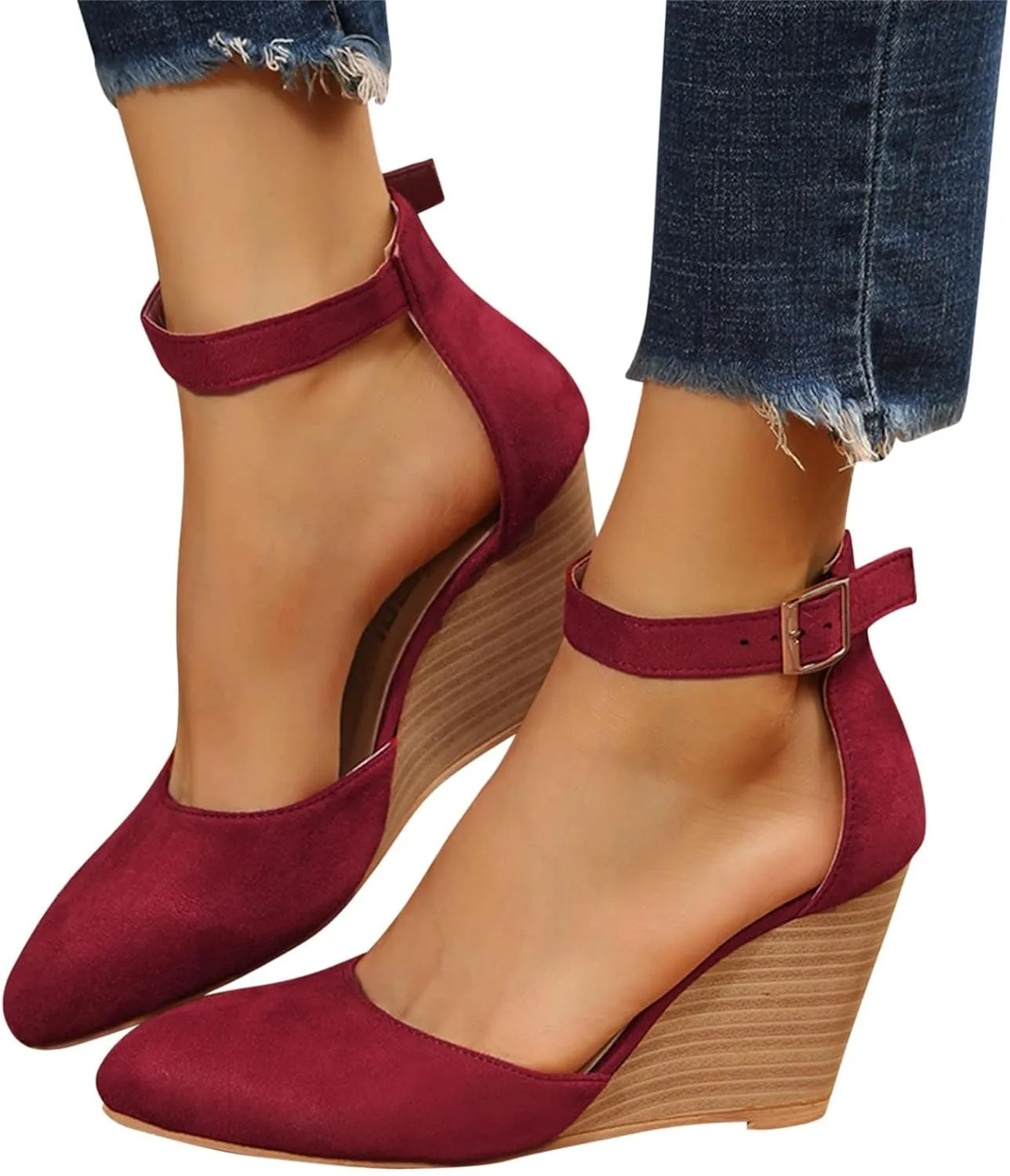 Wedge Sandals for Women Summer Espadrilles Wedges Heels Pointed Toe Ankle Strap Platform Sandals, Comfortable Cork Closed Toe Espadrilles Wedge Sandal with Arch Support