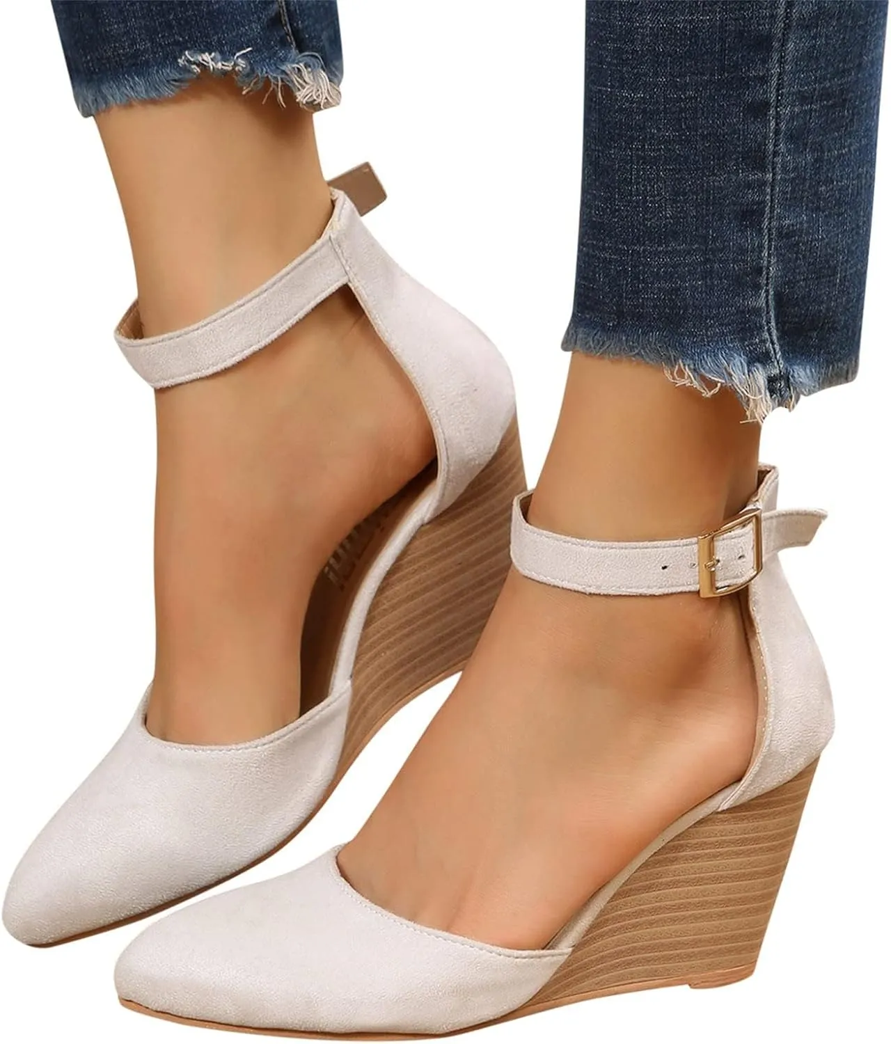 Wedge Sandals for Women Summer Espadrilles Wedges Heels Pointed Toe Ankle Strap Platform Sandals, Comfortable Cork Closed Toe Espadrilles Wedge Sandal with Arch Support