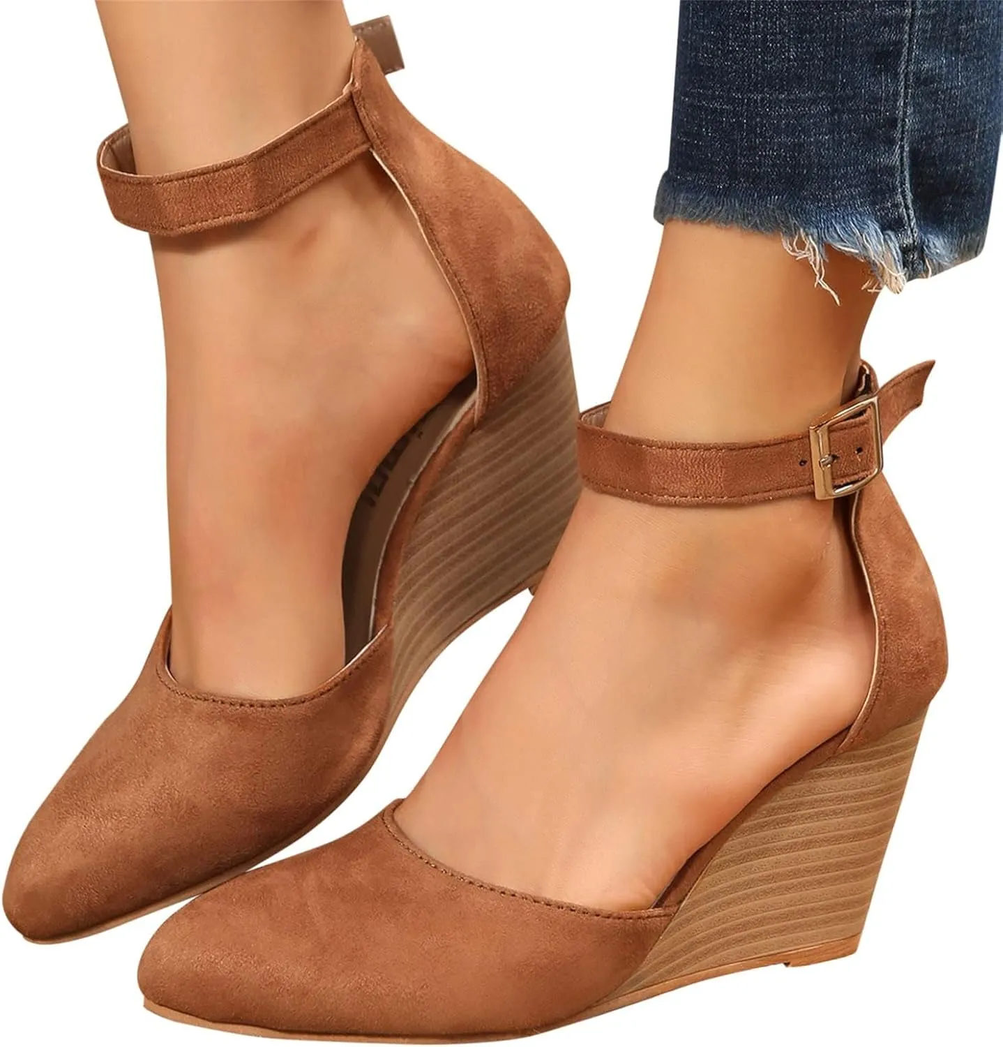 Wedge Sandals for Women Summer Espadrilles Wedges Heels Pointed Toe Ankle Strap Platform Sandals, Comfortable Cork Closed Toe Espadrilles Wedge Sandal with Arch Support