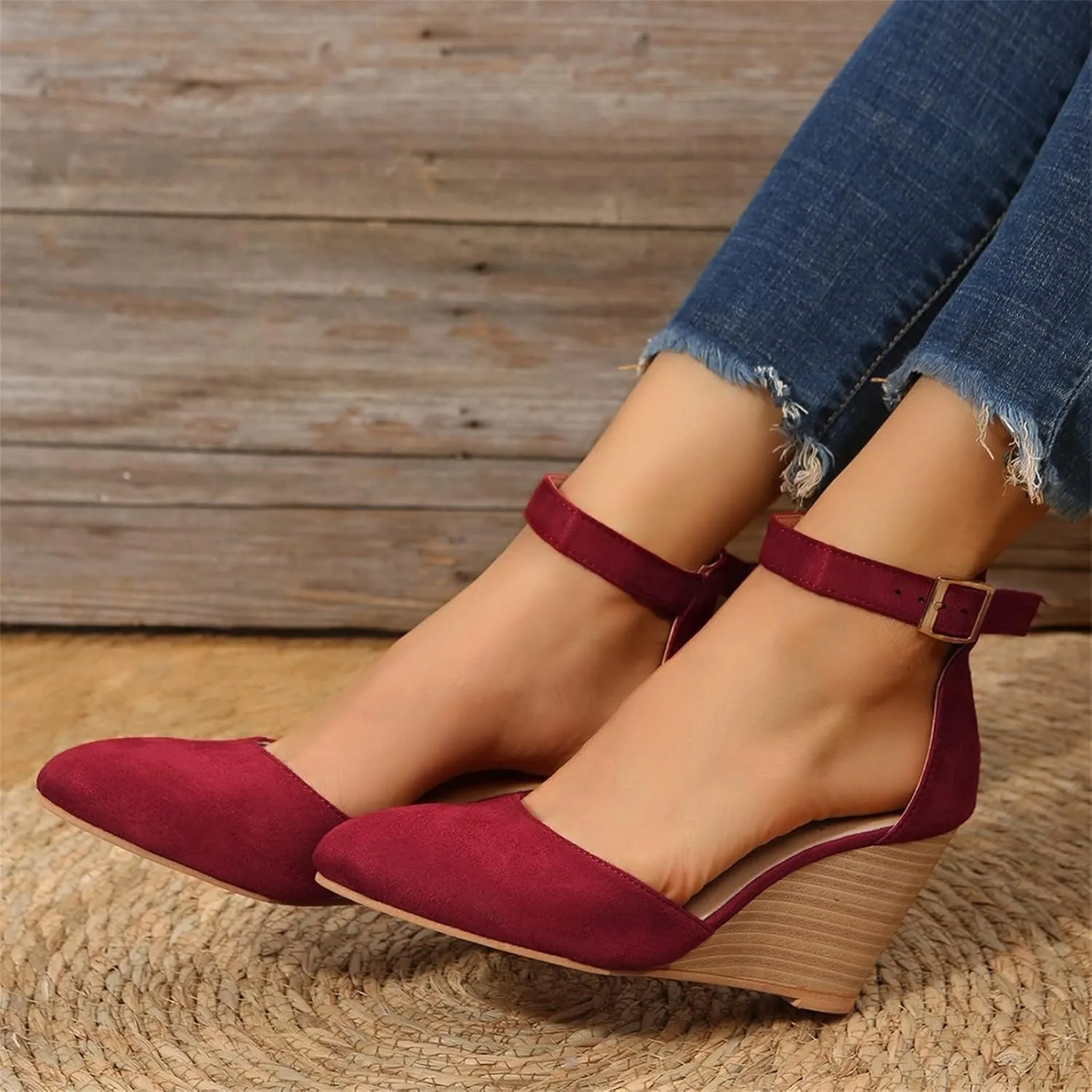 Wedge Sandals for Women Summer Espadrilles Wedges Heels Pointed Toe Ankle Strap Platform Sandals, Comfortable Cork Closed Toe Espadrilles Wedge Sandal with Arch Support