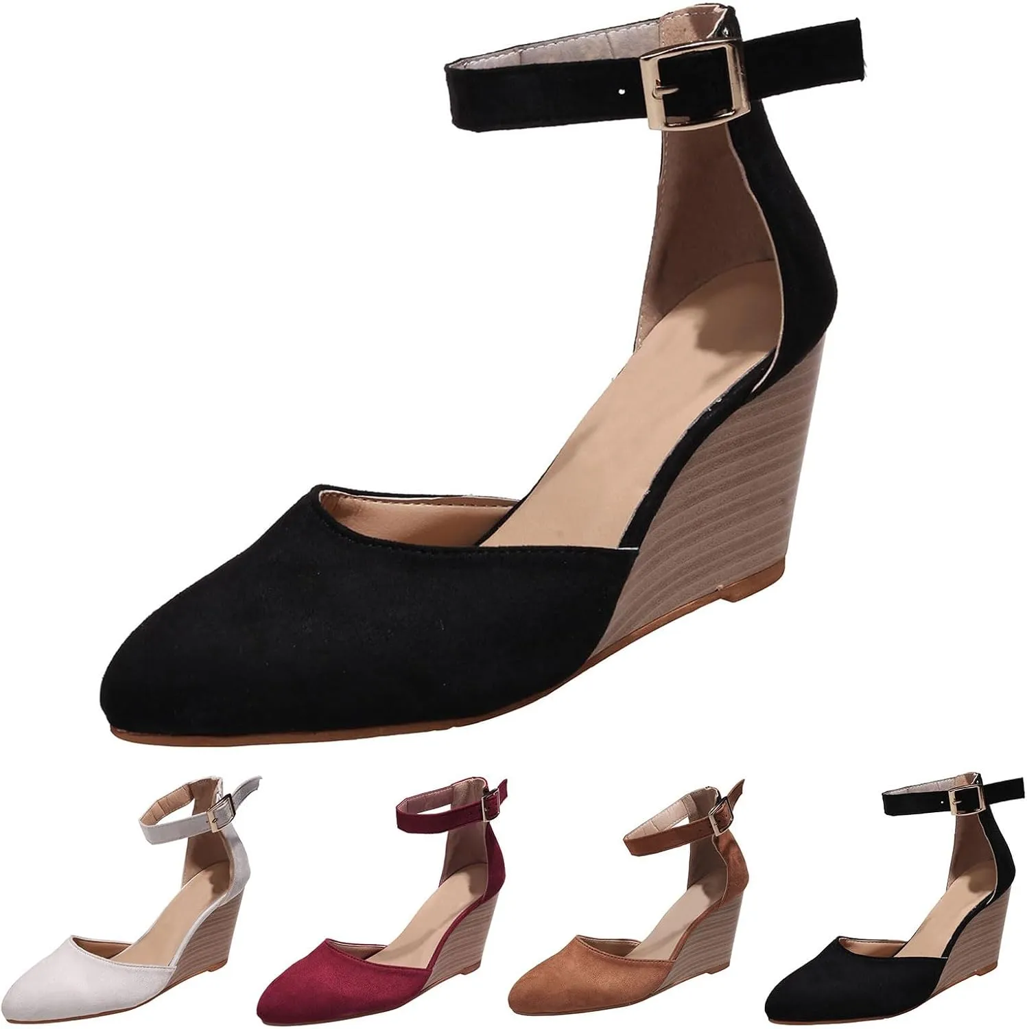 Wedge Sandals for Women Summer Espadrilles Wedges Heels Pointed Toe Ankle Strap Platform Sandals, Comfortable Cork Closed Toe Espadrilles Wedge Sandal with Arch Support
