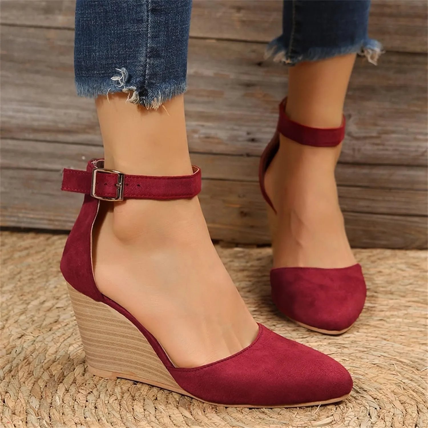 Wedge Sandals for Women Summer Espadrilles Wedges Heels Pointed Toe Ankle Strap Platform Sandals, Comfortable Cork Closed Toe Espadrilles Wedge Sandal with Arch Support