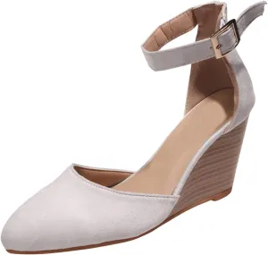 Wedge Sandals for Women Summer Espadrilles Wedges Heels Pointed Toe Ankle Strap Platform Sandals, Comfortable Cork Closed Toe Espadrilles Wedge Sandal with Arch Support