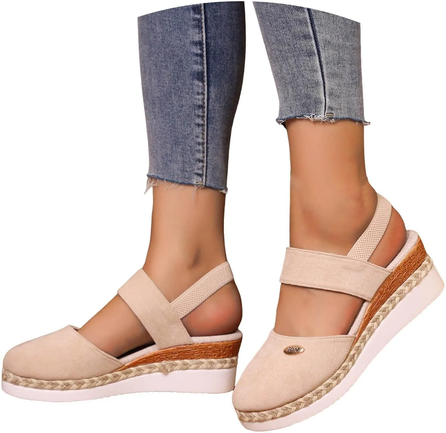 Wedge Sandals for Women Summer Espadrilles Wedges Pointed Toe Ankle Strap Platform Sandals, Comfortable Cork Closed Toe Espadrilles Casual Orthopedic Sandal with Arch Support