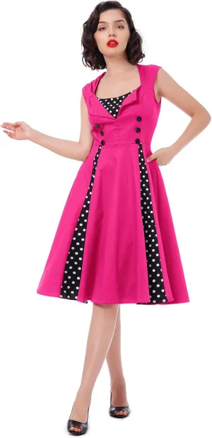 Women 1950s Dresses Vintage Sleeveless Spliced Floral/Polka Dots A Line Swing Midi Dress Cocktail Party Evening Gown