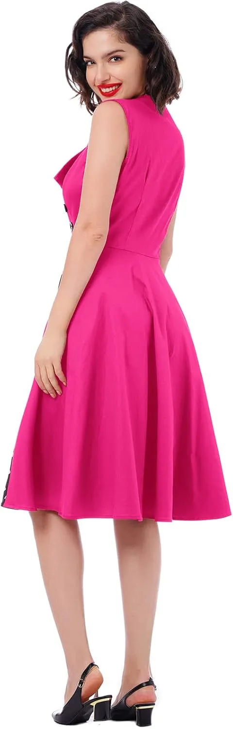 Women 1950s Dresses Vintage Sleeveless Spliced Floral/Polka Dots A Line Swing Midi Dress Cocktail Party Evening Gown