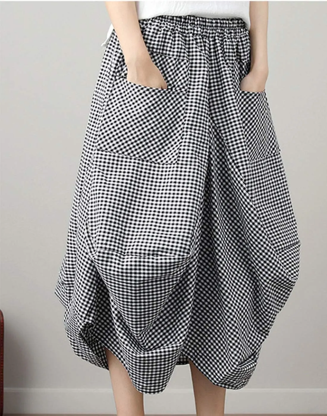 Women Casual Skirts Vintage Linen Cotton High Waisted Summer Midi Skirt