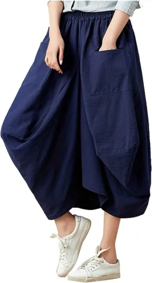 Women Casual Skirts Vintage Linen Cotton High Waisted Summer Midi Skirt