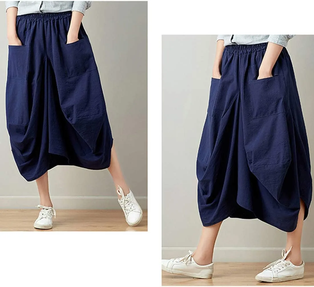 Women Casual Skirts Vintage Linen Cotton High Waisted Summer Midi Skirt