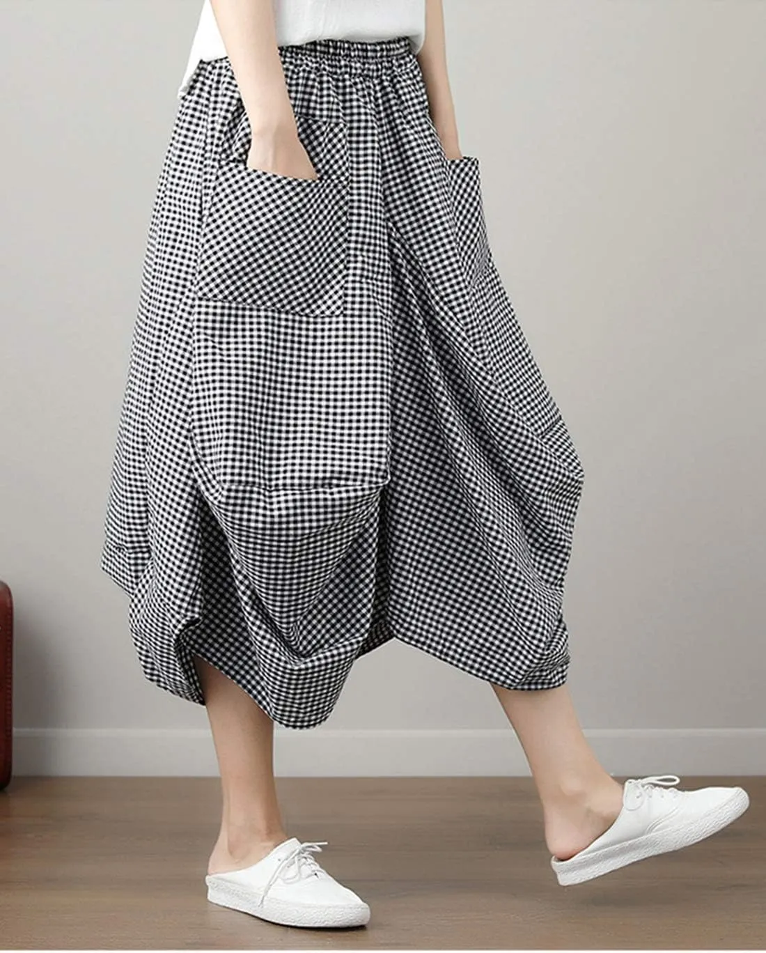 Women Casual Skirts Vintage Linen Cotton High Waisted Summer Midi Skirt