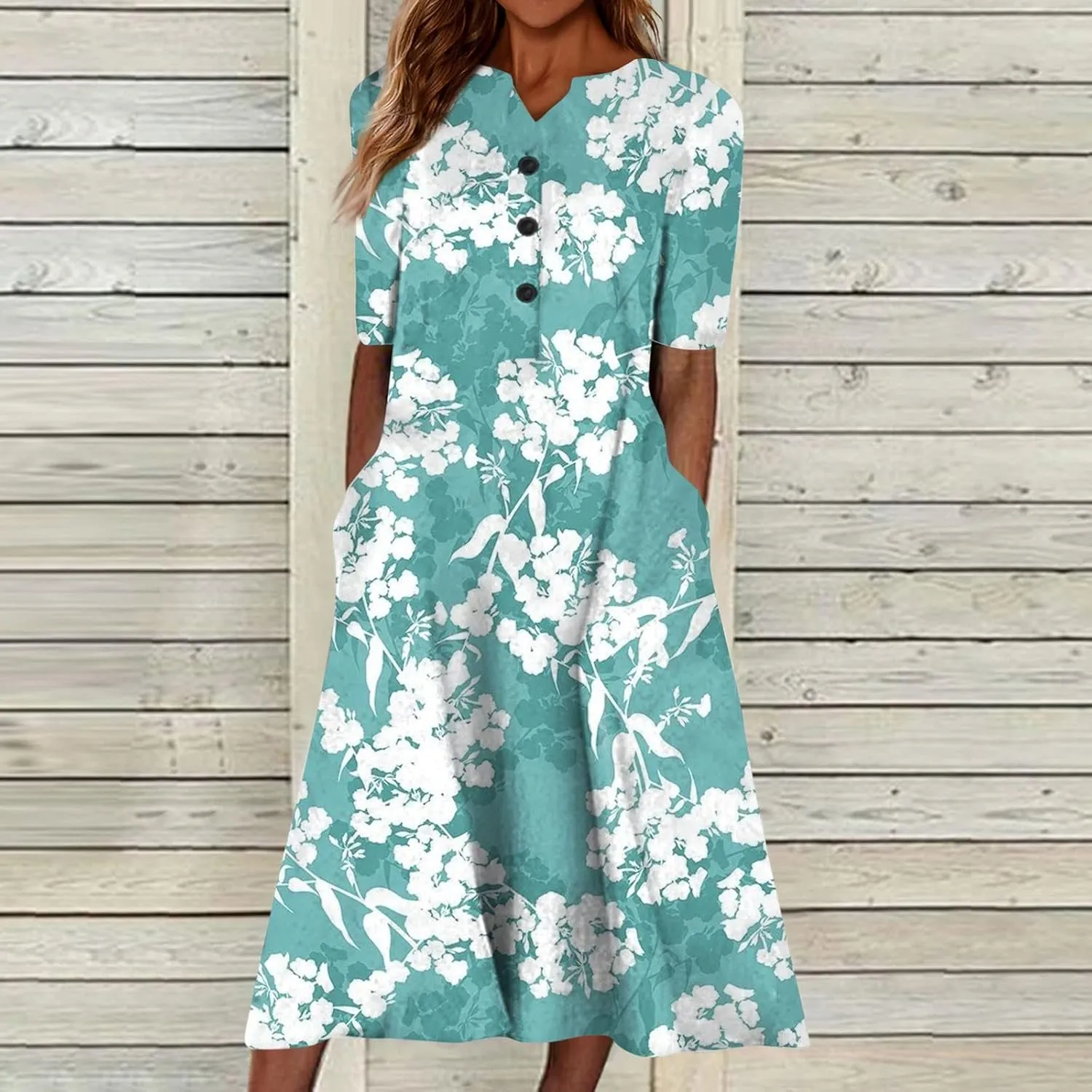 Women Casual Summer Stripe Button V Neck Sleeveless Pocket Long Dress Holiday Dress Floral Beach Party Sundress Midi Dress