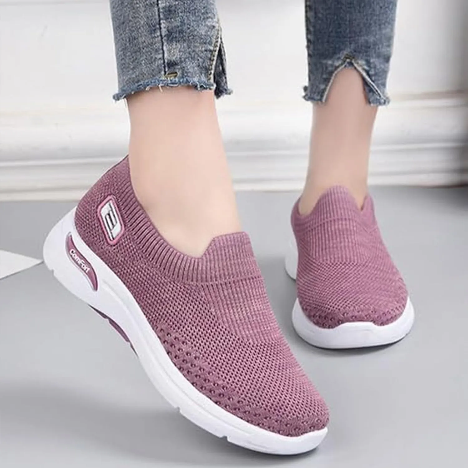 Women Casual Walking Shoes Breathable Soft Slip On Sneakers Comfortable Mesh Trainers Athletic Running Jogging Shoe Diabetic Foam Sneaker with Arch Support