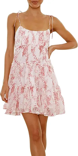 Women Floral Mini Dress Spaghetti Strap Milkmaid Ruffle Tiered Skater Dress Cute Summer Flowy Swing Beach Sun Dresses