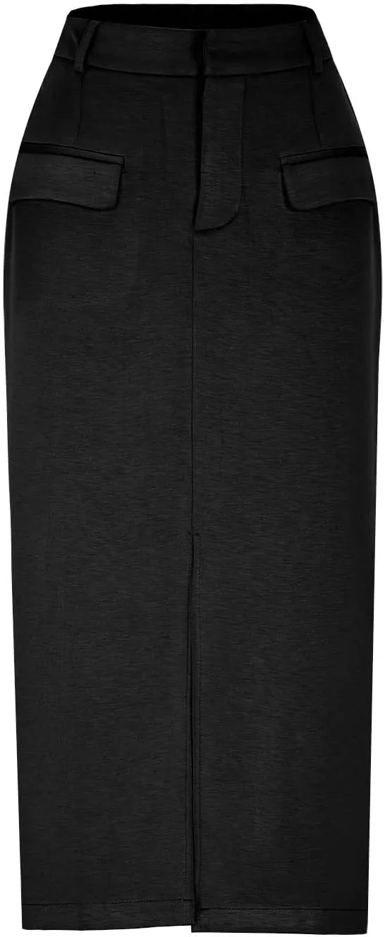 Women High Waisted Cargo Midi Skirt Y2k Summer Vintage Pencil Slit Long Skirts Dressy Casual Business Work Skirts