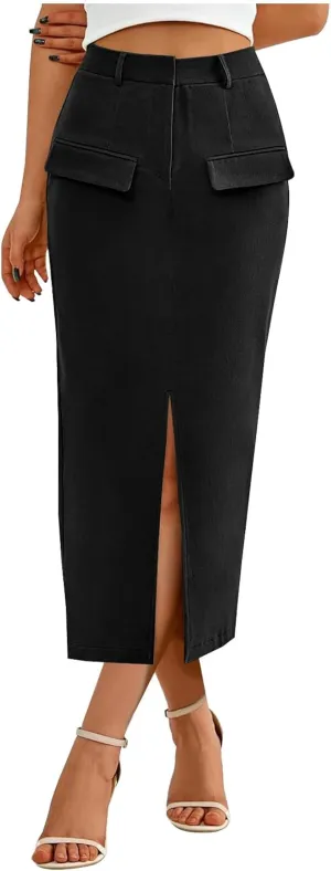 Women High Waisted Cargo Midi Skirt Y2k Summer Vintage Pencil Slit Long Skirts Dressy Casual Business Work Skirts