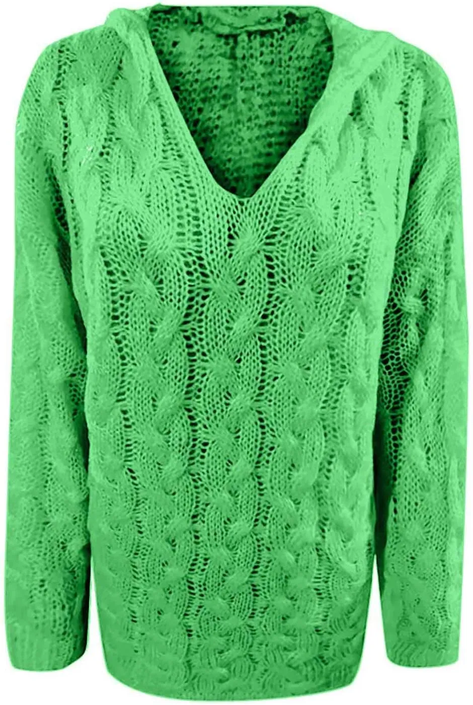 Women Hooded Cable Knit Sweaters Solid Color Long Seelve Chunky Pullover Sweater Casual Jumper Top Oversized Hoodies