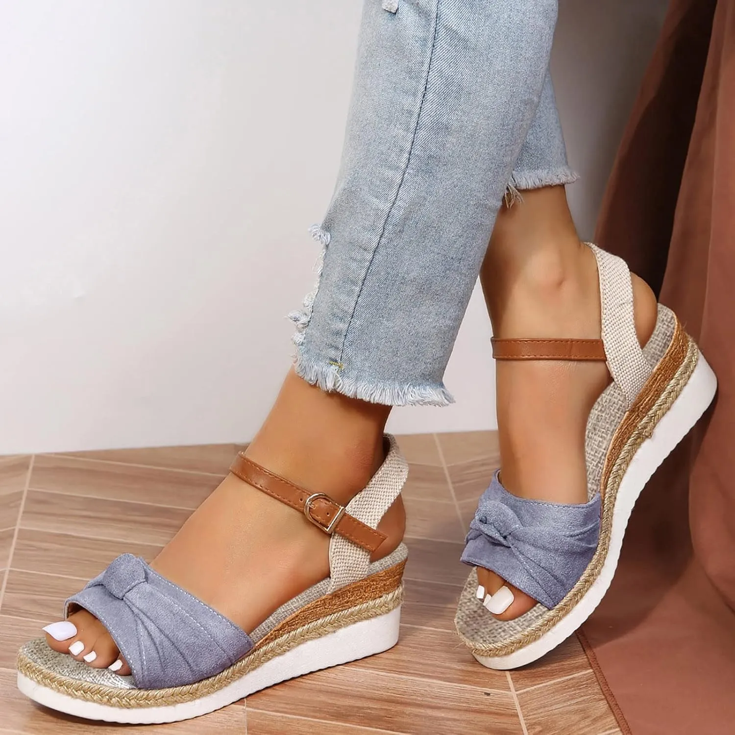 Women Orthopedic Sandals Wedge Orthopedic Sandals Arch Support Summer Espadrilles Wedges Summer Open Toe Ankle Strap Espadrilles Sandals Beach Sandals Comfortable Outdoor Shoes